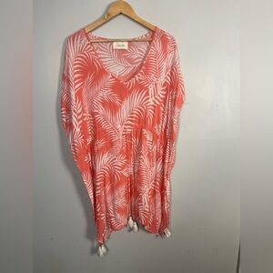 Cleobella swim coverup one size coral palm white leaf